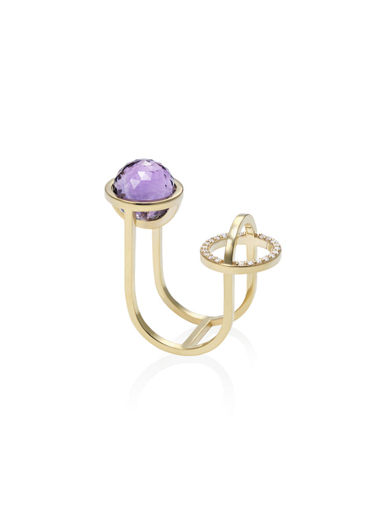 Autorský prsten s fazetovaným ametystem a diamanty z kolekce EARTH GEMS ve stříbře nebo 14K zlatě – Katerina Reich