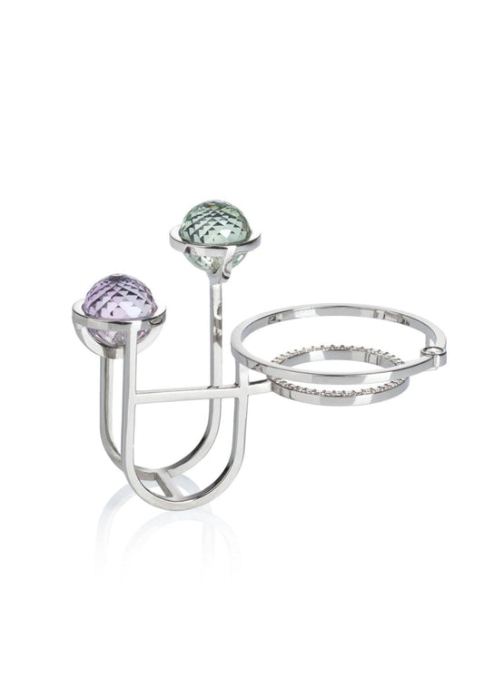 Autorský prsten s fazetovaným ametystem a mint křišťálem ze stříbra nebo 14k zlata z kolekce Earth Gems – Katerina Reich