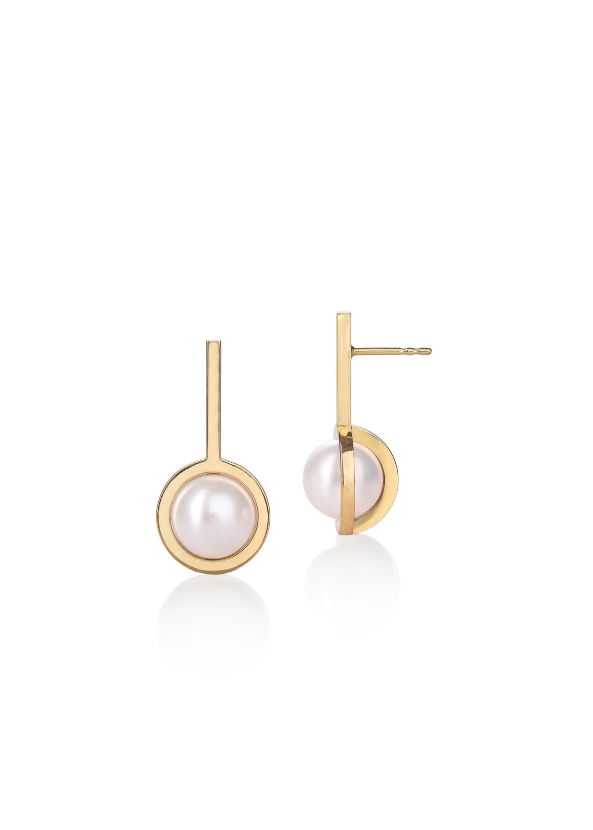 Designové minimalistické náušnice s perlou ze stříbra nebo 14k zlata z kolekce Earth Pearls – Katerina Reich