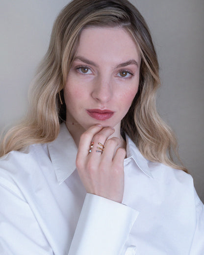 Prsten Moia - stříbro Ag (925/1000), Moissanity, pozlacené 14k žlutým zlatem