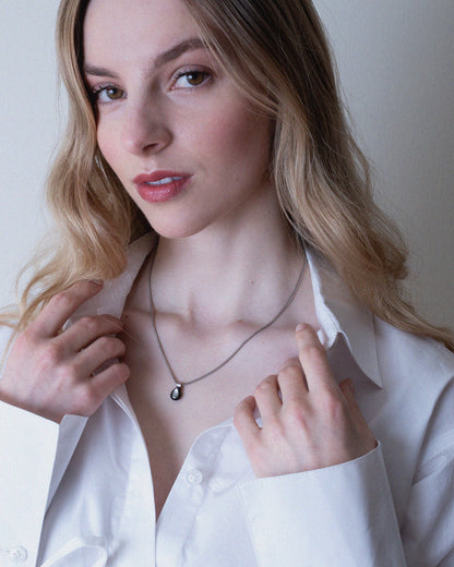 Náhrdelník Éclat Noir Drop - stříbro Ag (925/1000), perleť